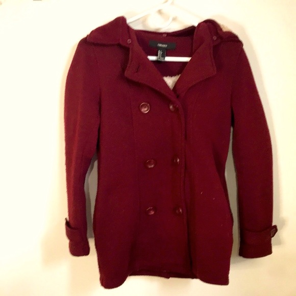 🆕✨Forever21 Burgundy Double Button Detachable Hooded Fall Coat! Sz S!BNWOT!✨ - Picture 4 of 13